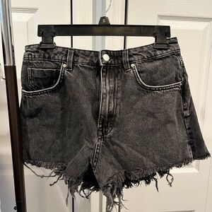 Zara Charcoal Frayed Hem Jean Shorts